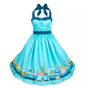 Disneyland Dress Vintage Style Attractions Whimsical Blue- Size L